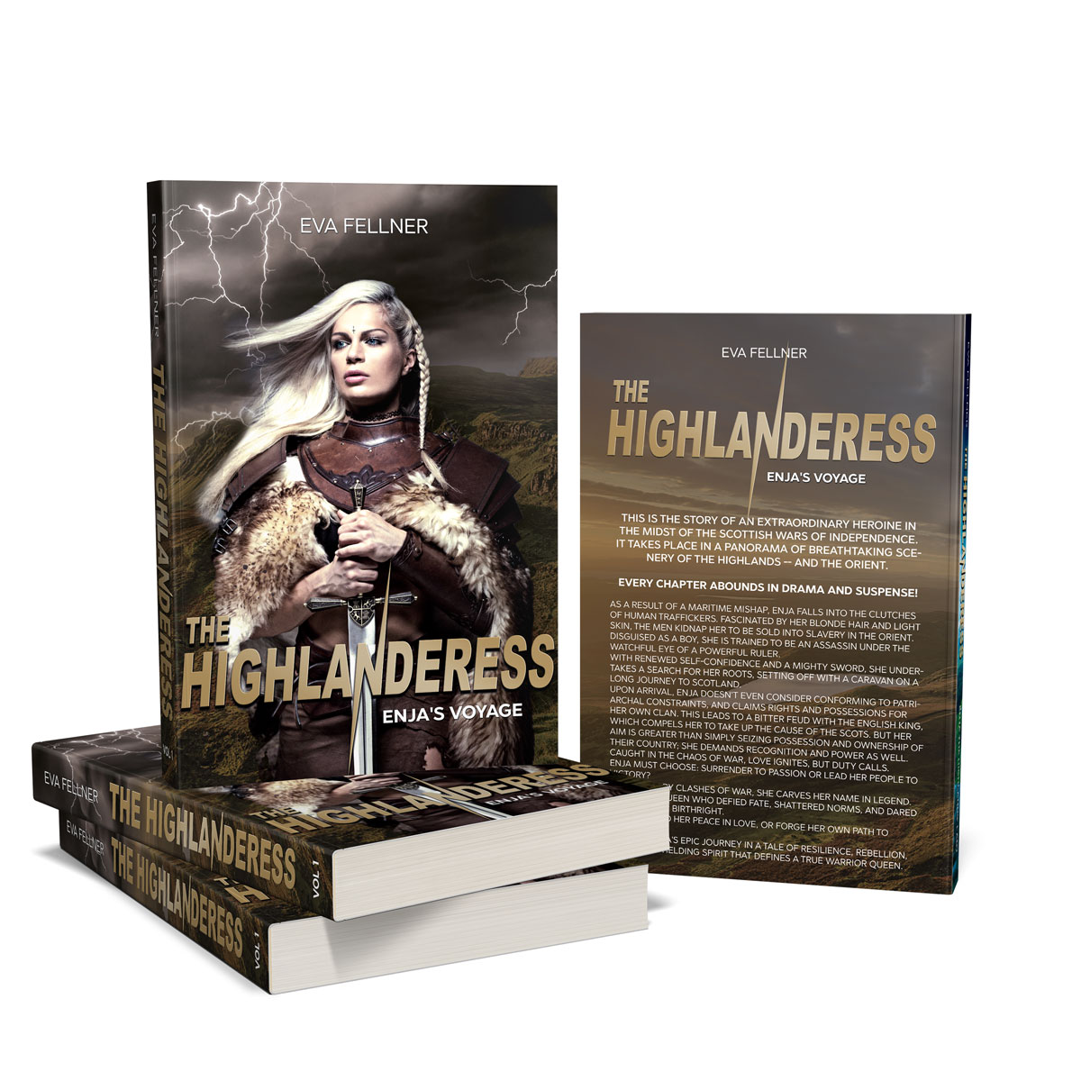 The Highlanderess Volume 1 as paperback, hardcover, e-book, audiobook and on tablet and phone